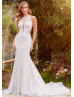 Halter Neck Beaded Ivory Lace Tulle Cutout Boho Wedding Dress